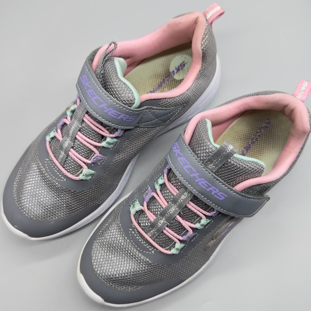 Skechers Kids Sneakers Gray Pink Hook & Loop Comfort Shoes Size 3
